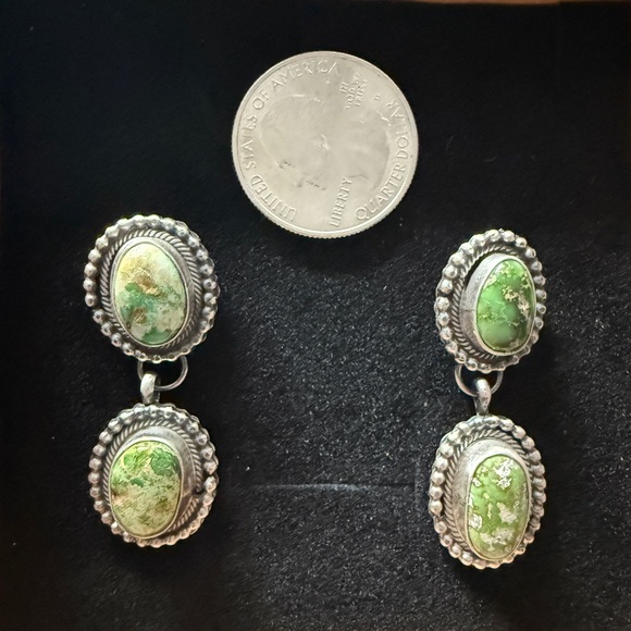 Native Navajo Roger Skeet Sterling Silver Sonoran Gold Turquoise Post Earrings - Picture 1 of 7